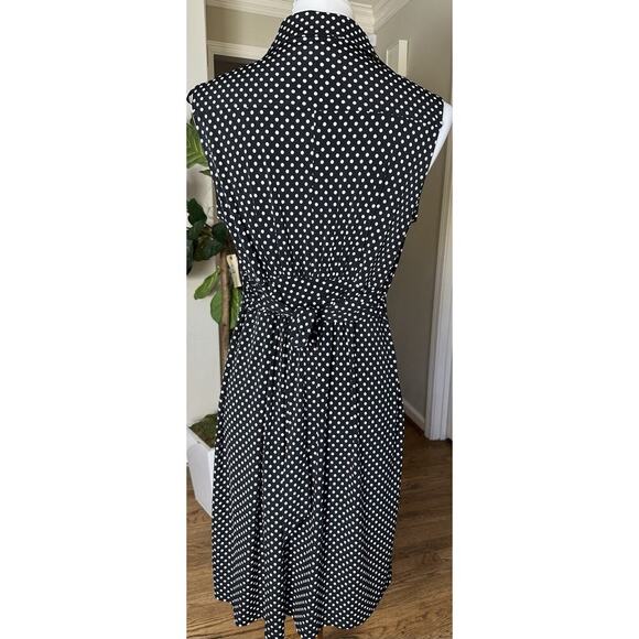 Carole Little Classic Vtg Polka Dot Sleeveless Shirt Dress Size 12 Black Midi - Picture 3 of 6